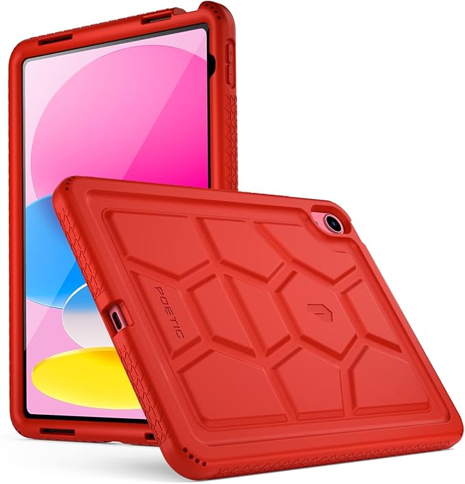 Poetic TurtleSkin case for New iPad (A16) 11th / 10th Generation (2025/2022) Heavy Duty Shockproof Kids Friendly Silicone Case Cover Only Compatible with New iPad 11/10.9 Inch Red