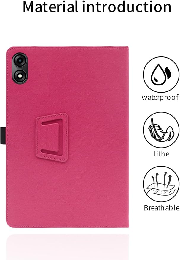 for TABWEE T60 Pro/VekfulPC T60 Pro 13.4 Inch Android Tablet CaseBOVUGAC Folding Stand Protective Cover with Pencil Holder and Wrist StrapFull Protection Premium PUScratch Resistant(Rose Red)