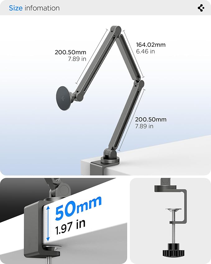 Spigen OneTap (Magfit) Adjustable and Flexible Phone Holder Clamp Stand with Magsafe Overhead Mount Bed Accessories Compatible with iPhone 16 15 14 13 12 Series &amp MagSafe Cases - Space Gray