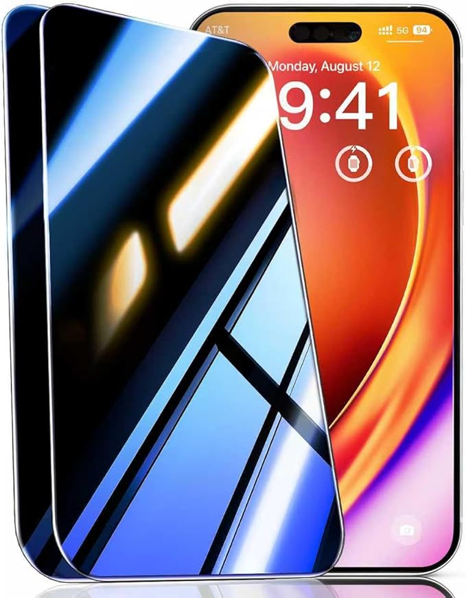 DMJN UNBREAK Glass for iPhone 16 Pro Max Privacy Screen Protector (NO.1 Military Grade Shatterproof) Privacy Screen iPhone 16 Pro Max Tempered Glass (Easy Installation &amp 100% Anti-Spy)2 Pack