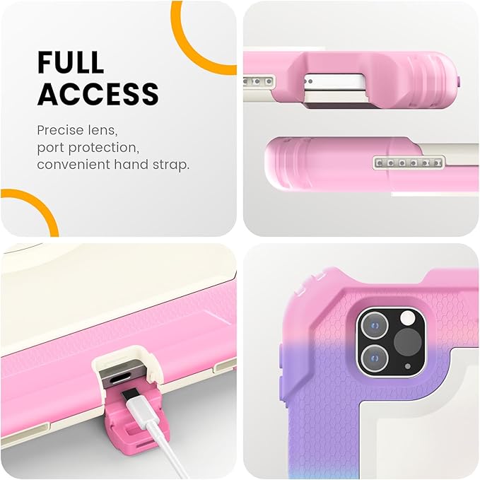 Timecity Case for iPad Pro 11 inch 4th/ 3rd/ 2nd/ 1st Generation Full-Body Protective Case with Screen Protector Rotating Stand/Handle Pencil Holder for iPad 11 Inch 2022/2021/2020/2018-Pink Camo