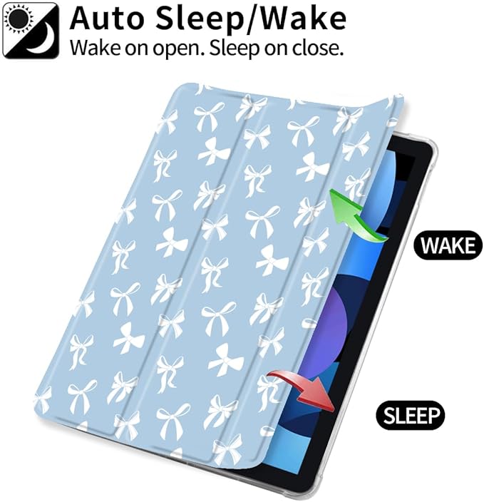 Idocolors Cute Bowknot Pad Case for 12.9 Inch iPad Pro 2022/2021/2020/2018 Clear TPU Smart Stand Back Cover with Pencil Holder Auto Wake/Sleep Foldable Shockproof Protective Case