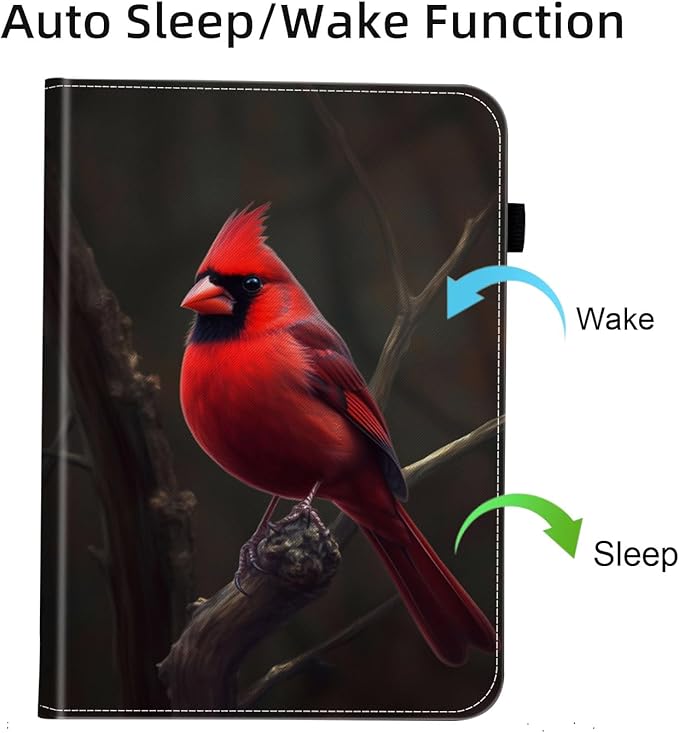 Case for iPad Air 11 Inch M3/M2 (2025/2024) Air 5th/4th 10.9 Inch (2022/2020) Pro 11 4th/3rd/2nd/1stCard Slot PU Leather TPU Case Pen Holder Auto Wake SleepRed Cardinal Bird