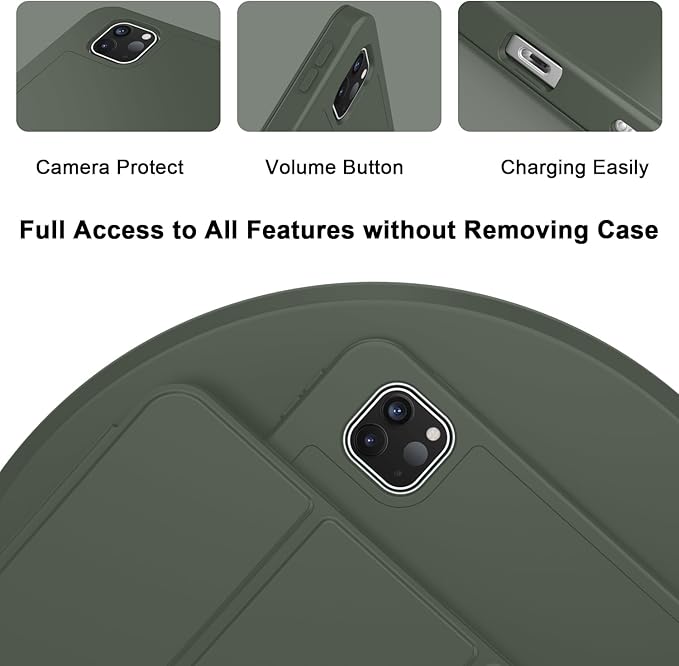 ZryXal iPad Pro 11 Inch Case (M5) 2025/ (M4) 2024 (Model: A2836/A2837/A3006) Trifold Stand Smart Cover with Pencil Holder and Soft TPU Back Auto Wake/Sleep (Dark Green)