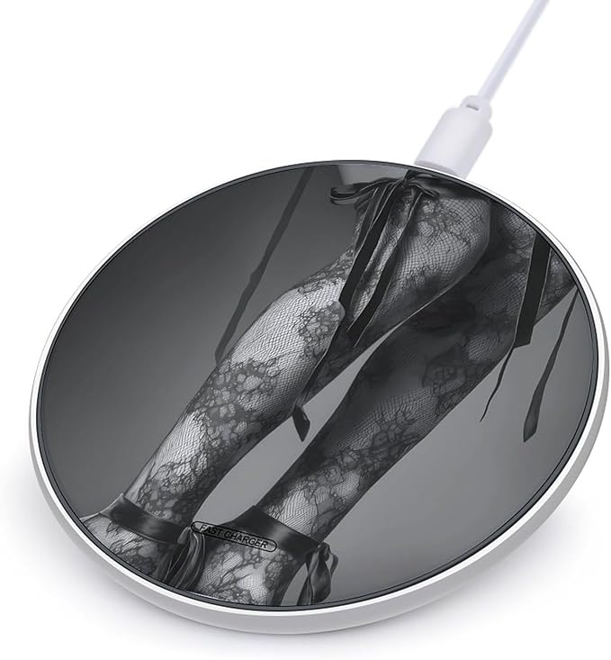 High Heels Black Lace Stockings Fast Portable Charger 10W Funny Graphic Phone Charging Pad with USB Cable