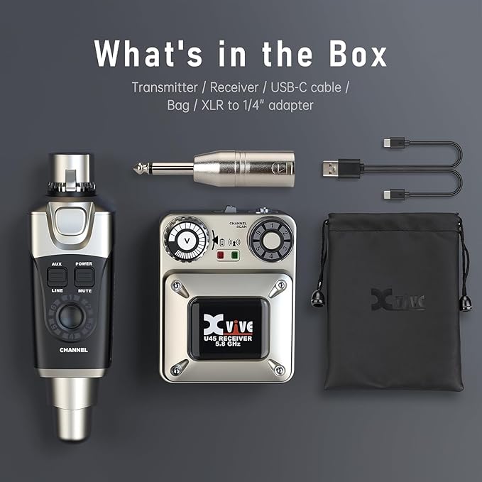 Xvive U45 Wireless in Ear Monitor System 5.8ghz IEM System Transmitter and bodypack Receiver for Studio Band Rehearsal Live Performance Channel Scan Mode