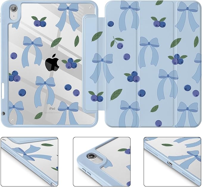 Tuiklol Case for iPad 11 inch (A16 Chip) 2025 Gen 11th / iPad 10.9 inch 2022 10th Gen Buit in Pencil Holder with Shockproof Cover Clear Transparent Back Shell Auto Wake/SleepBlueberries-Blue