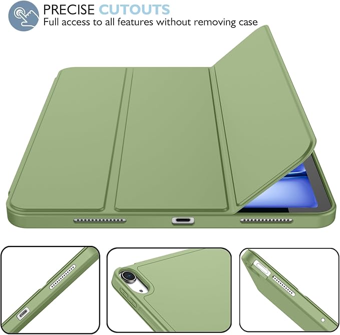 iMieet iPad Air 11 Inch Case M4/M3/M2(2026/2025/2024) iPad Air 5th/4th Generation Case 2022/2020 10.9 Inch with Pencil HolderTrifold Stand Smart Case with Soft TPU Back(Olive Green)