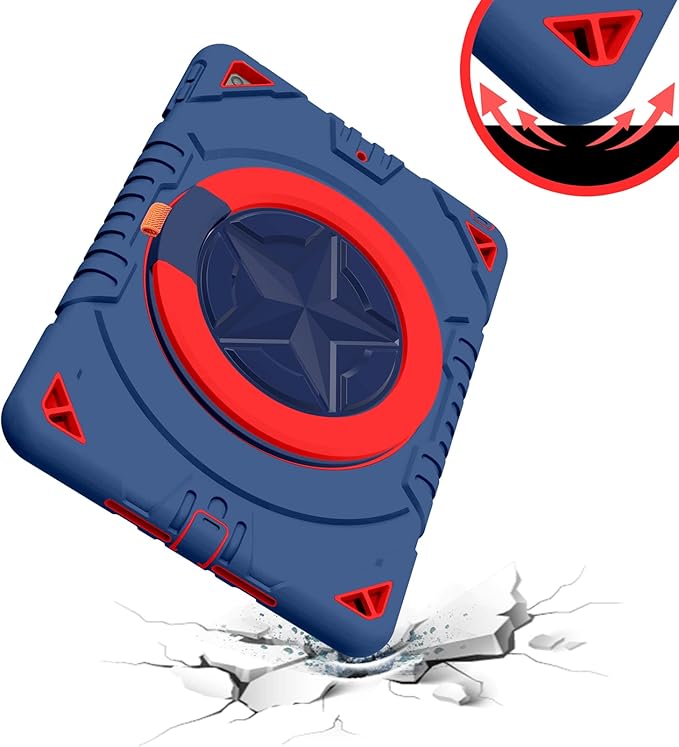 XZC iPad 9th/ 8th/ 7th Generation Case (iPad 10.2 Case 2021/2020/2019) Heavy Duty Shockproof Rugged Cover with Rotating Stand/Pencil Holder/Carrying Shoulder Strap (Blue and Red)