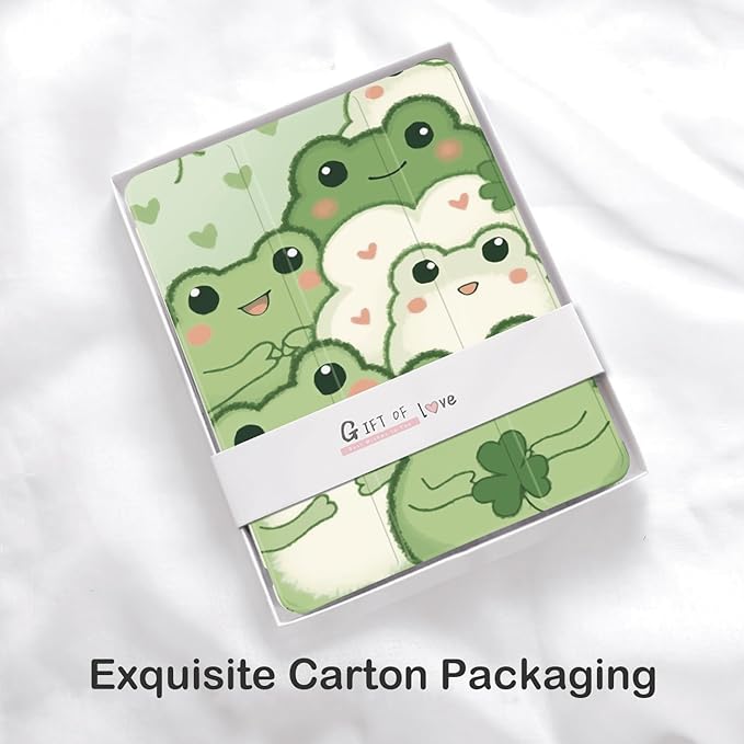 Kawaii Cute Frog for iPad 5th/6th Generation Case with Pencil Holder Auto Sleep/Wake Green Leather Soft TPU Back Cover for iPad 9.7 Inch