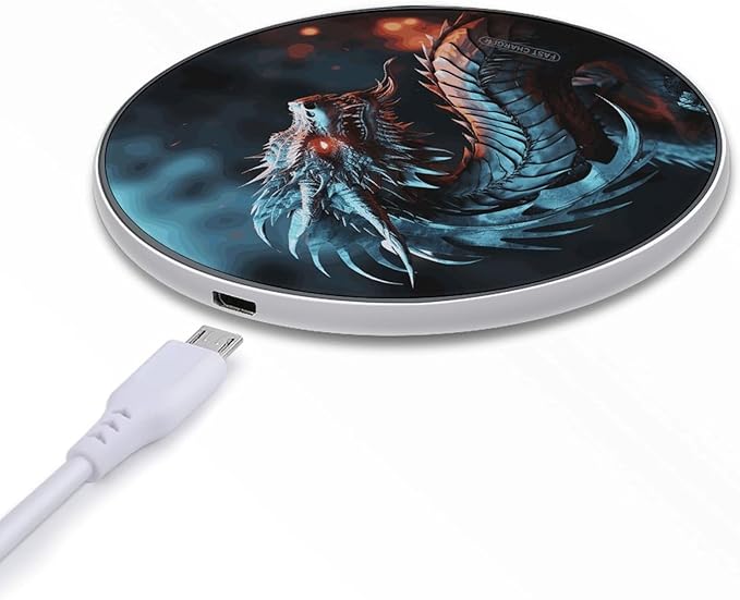 Dragon Wireless Charger Fast Wireless Charging Pad with USB Cable 10W Anti-Slip Magnetic Wireless Charger Portable Slim Charger Puck Travel Charging Station