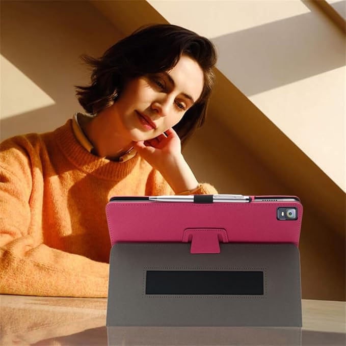 Compatible with XPPen Magic Drawing 12.2-INCH Tablet case Full Coverage Ultra Slim PU Leather Cover Case Folding Stand Cover Protective Tablet Cover with Hand Strap Magnet (Rose red)