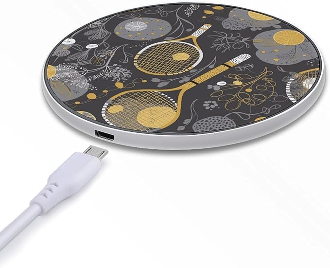Funny Tennis Racquets and Tennis Balls Wireless Charger Fast Wireless Charging Pad with USB Cable 10W Anti-Slip Magnetic Wireless Charger Portable Slim Charger Puck Travel Charging Station