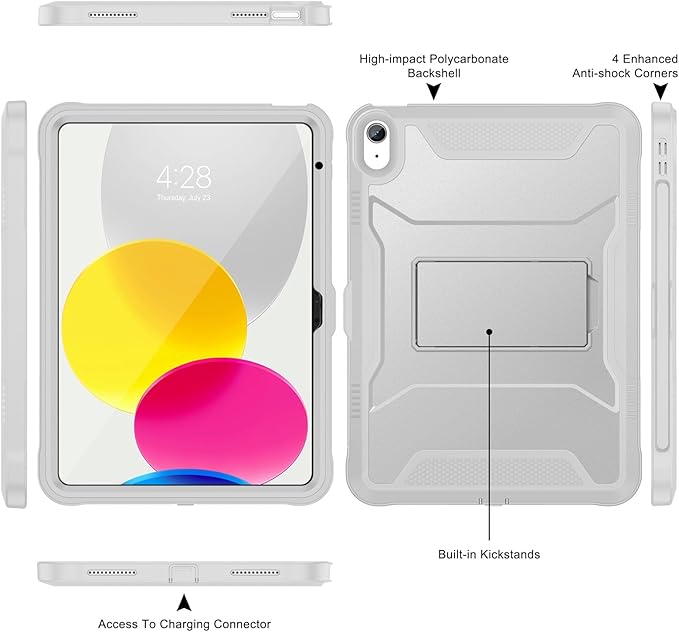 Soke Case for iPad (A16) 11th Generation 11-inch 2025 iPad 10th Generation 10.9-inch 2022 with Built-in Screen Protector and Kickstand Rugged Full Body Protective Cover - Light Gray