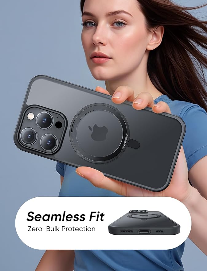 MAGIC JOHN 360° Rotatable Magnetic Invisible Stand for iPhone 14 Pro Max Case [Anti-Slip Grip] [Compatible with MagSafe] 16FT Shockproof for iPhone 14 Pro Max Case with Kickstand Black