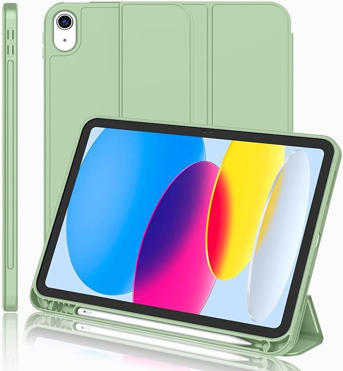 iMieet iPad (A16) Case 11th Gen/iPad 10th Generation Case [11-Inch 2025/10.9 Inch 2022] with Pencil Holder Trifold Stand Smart Cover with Soft TPU BackAuto Wake/Sleep(Matcha Green)