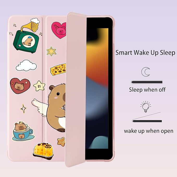 Cute Kawaii Capybara for iPad Pro 13 Inch Case (M5/M4) 2025/2024 with Pencil Holder Auto Sleep/Wake Pink Leather Soft TPU Back Cover