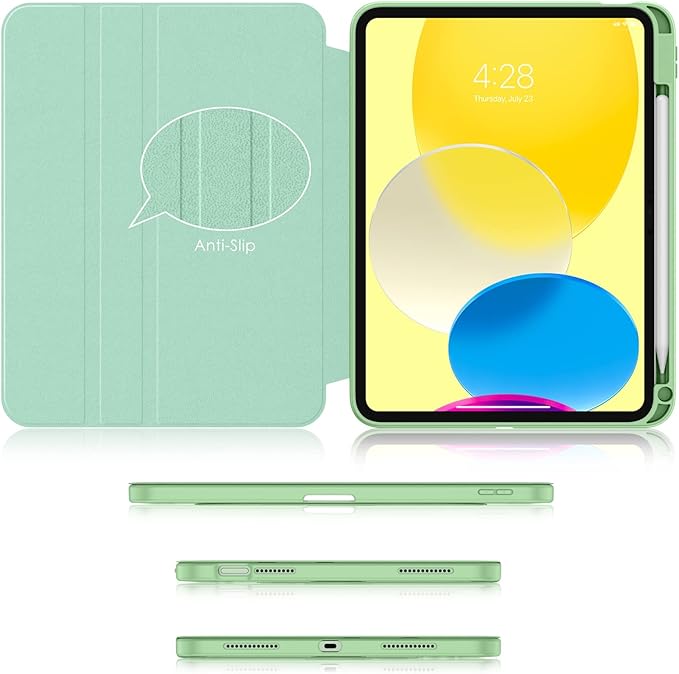 Soke Rotating Case for iPad (A16) 11th Generation 2025 iPad 10th Gen 2022 with Pencil Holder [Shockproof + Auto Sleep/Wake] 360 Degree Rotation Clear Back for iPad 11/10.9 - Matcha Green