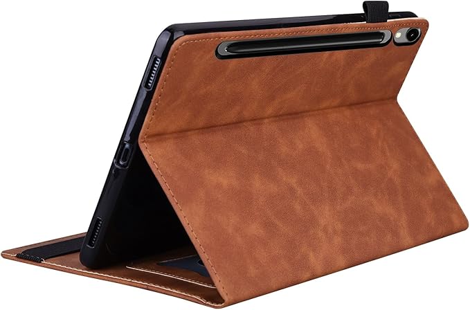 for Samsung Galaxy Tab S10 FE+ / S10 FE Plus 13.1 Inch X620 / X626B Tablet PC Case Bracket Type Adjustable Fixing Strap Card Slot Tablet Cases(Brown)