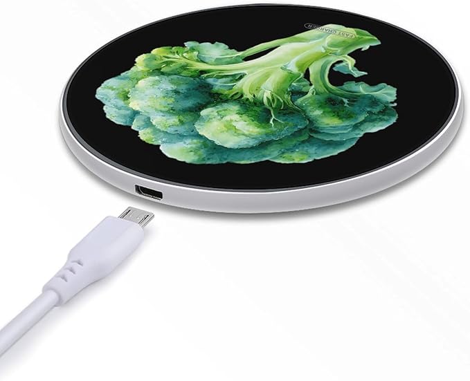 Watercolors Broccoli Fast Portable Charger 10W Funny Graphic Phone Charging Pad with USB Cable