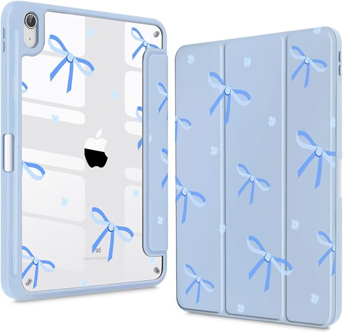 Teryeefi Case for iPad (A16) 11 inch 2025 &amp 10.9'' iPad 10th Generation 2022 3D Pattern Slim Lightweight Protective Cover with Stand Auto Wake/Sleep Function Clear PC +TPU Back Shell Blue Bow