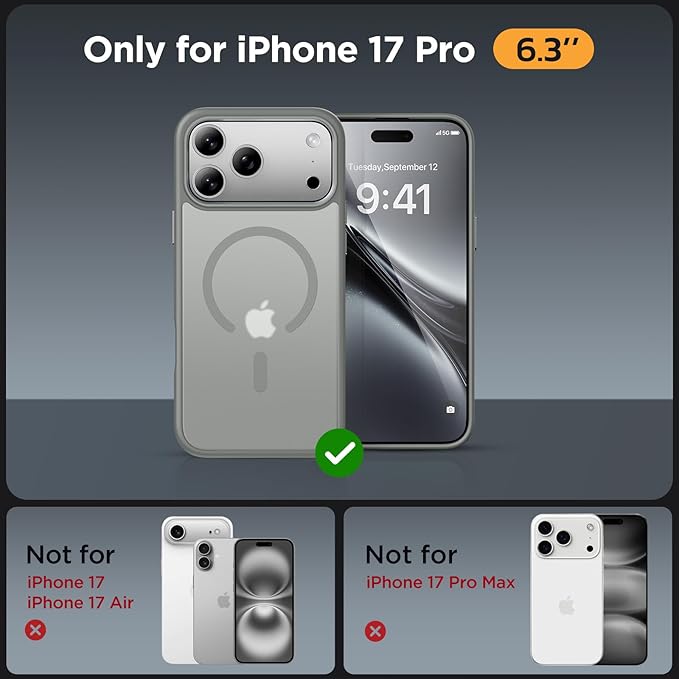 Miracase Magnetic for iPhone 17 Pro Case Armbands 6.3 with Screen Protector [Compatible with MagSafe] Military-Grade Protection Anti-Fingerprint Slim Thin Phone Case for 17 Pro Cover Gray