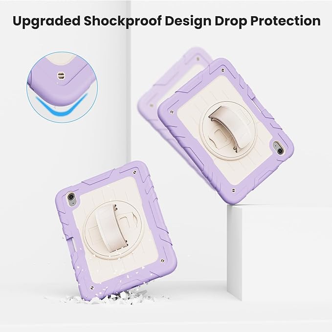 Case for iPad 10th Generation 10.9inch 2022with Built-in Screen Protector and KickstandHand StrapShoulder Strap for New Apple iPad 10.9 Inch(Purple/Beige)
