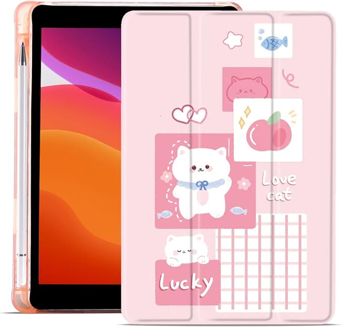 MAYCARI Splicing Lucky Cat Case for iPad Pro 11 Inch Case 2022/2021/2020 with Pencil Holder Cute Animal iPad Pro 4th/3rd/2nd Generation Protective Case with Soft TPU Back