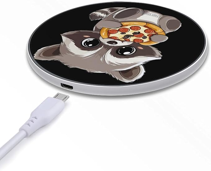 Raccoon Eating Pizza Phone Charger Magnetic Charging Pad Anti-Slip with USB Cable