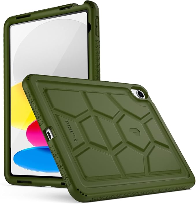 Poetic TurtleSkin case for New iPad (A16) 11th / 10th Generation (2025/2022) Heavy Duty Shockproof Kids Friendly Silicone Case Cover Only Compatible with New iPad 11/10.9 Inch Military Green