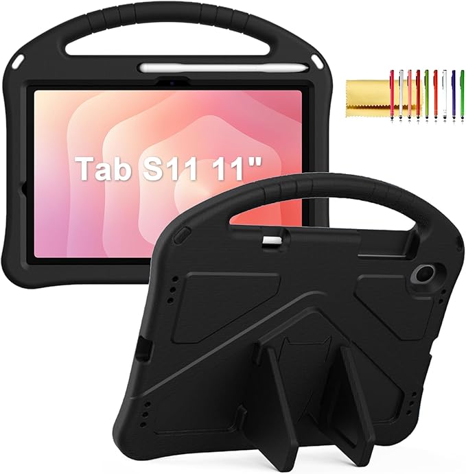 Kids Case for Samsung Galaxy Tab S11 2025 11 Tablet Techcircle Light Weight Shock Proof EVA Foam Handle Rugged Stand Protective Case Black