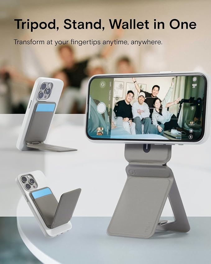 MOFT Phone Tripod Wallet 3 in 1 Phone Stand Wallet NFC-Supported Magnetic Phone Stand MOVAS Vegan Leather Adjustable Card Holder Taupe