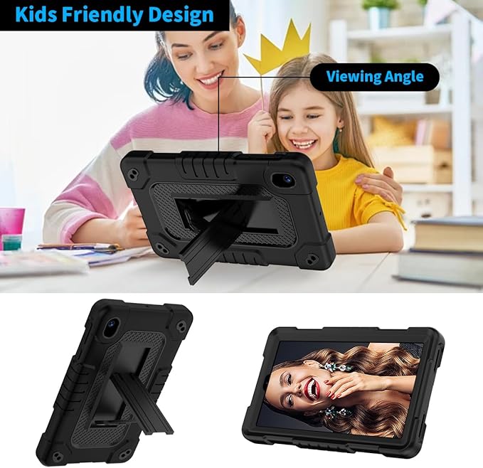 Shockproof Case for Walmart Onn 7 inch Tablet Case (2024 Model 100135924) Rugged Kids Friendly Case with Screen Protector Shoulder Strap Kickstand for Onn 7 4th Gen 2024 Model (Black+2Pcs)