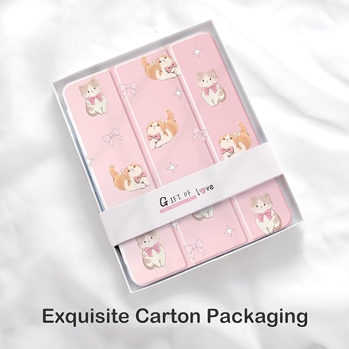 Cute Kawaii Kitten Bow for iPad (A16) 11th Generation Case 11 Inch 2025 for iPad 10th Gen Case 10.9 Inch 2022 with Pencil Holder Auto Sleep/Wake Pink Leather Clear Acrylic Back Cover
