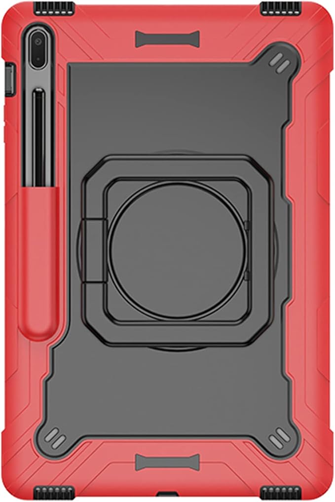 Stand Case for Samsung Galaxy Tab S8 Plus 2022/Tab S7 FE 5G 2021/Tab S7 Plus 2020 Case 12.4 inch 360 Degree Rotating Kickstandwith Hand/Shoulder Strap Rugged Shockproof Cover Red &amp Black