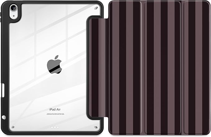 DONGKE Case for iPad Air 11-inch M4 2026 &amp M3 2025 &amp M2 2024 iPad Air 5th/4th Generation 10.9 2022/2020 [Built-in Pencil Holder] Clear Acrylic Back Trifold Stand Smart Cover Brown Stripes