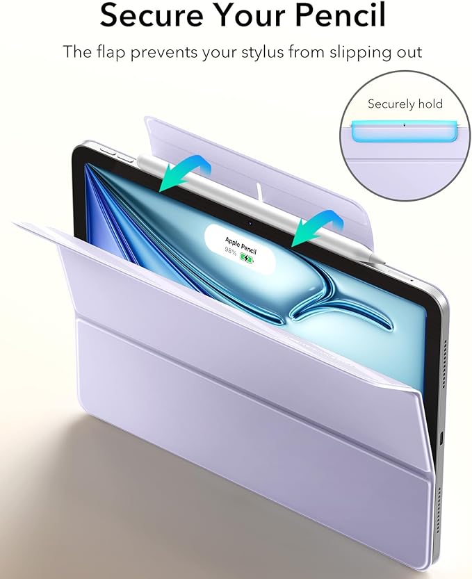 ESR for iPad Air 11 Inch Case M4/M3/M2 (2026/2025/2024) iPad Air 5th/4th Gen (2022/2020) Powerful Magnetic Attachment Slim Trifold Stand Case Auto Wake/Sleep Durable Protection Light Purple