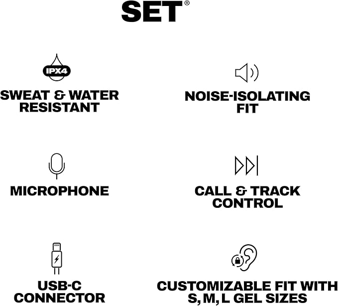 Skullcandy Set USB-C Wired Earbuds with Noise Isolating Fit in-Line Microphone Call and Track Control for iPhone Android Ear Gel Sizes Included for Custom Fit - True Black