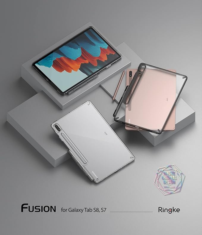 Ringke Fusion Case Compatible with Samsung Galaxy Tab S8 (2022) / S7 (2020) Built-in Stylus S Pen Holder - Clear Transparent