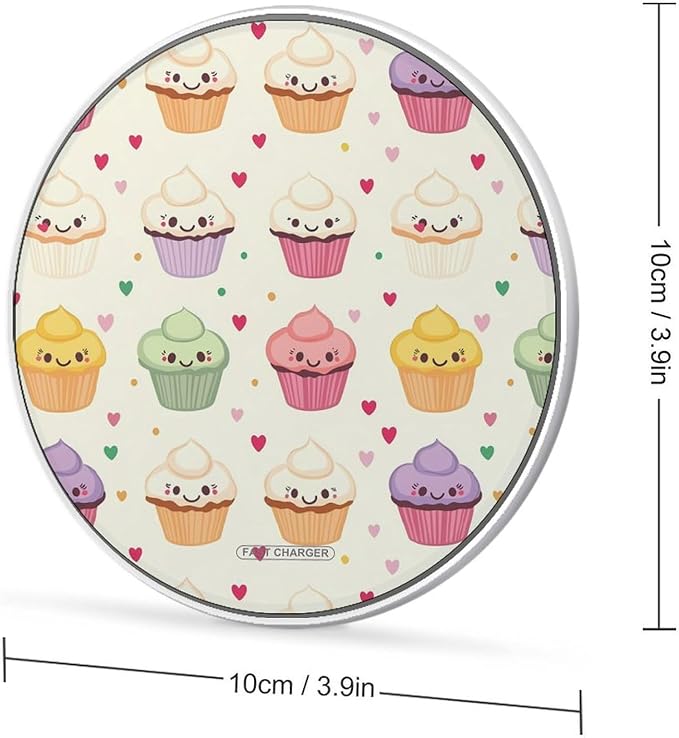 Cute Cupcake &amp Hearts Wireless Charger Anti-Slip Wireless Charging Pad Slim Charger Mat for Men Women