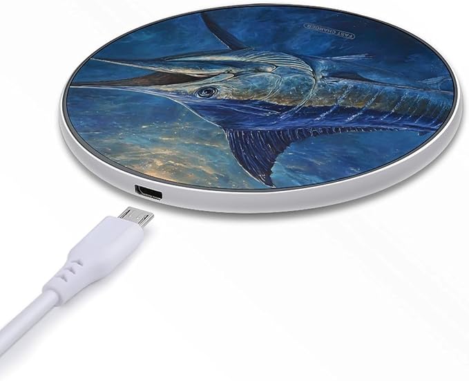 Marlin Swimming Moonlitght Fast Portable Charger 10W Funny Graphic Phone Charging Pad with USB Cable