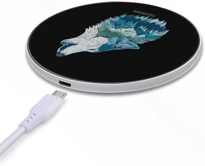 Howling Wild Wolf Fast Portable Charger 10W Funny Graphic Phone Charging Pad with USB Cable