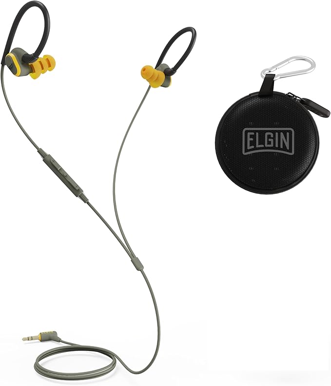 Elgin Rumble Wired Earplug Headphones with mic in-Ear Earbuds 3.5mm Jack 27 dB NRR IP67 Waterproof OSHA CompliantEarbuds Noise Isolating Hearing Protection Work Safety