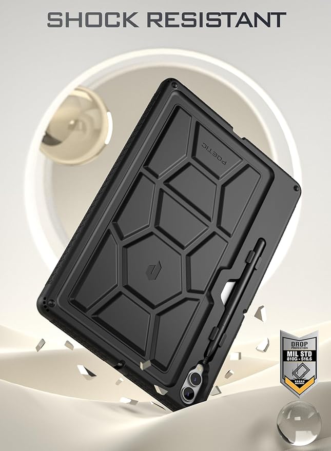 Poetic TurtleSkin Case for Samsung Galaxy Tab S10 Plus (2024 Release) / S9 Plus (2023 Release) 12.4 inch Case with S Pen Holder Heavy Duty Shockproof Kids Friendly Protective Silicone Cover Black