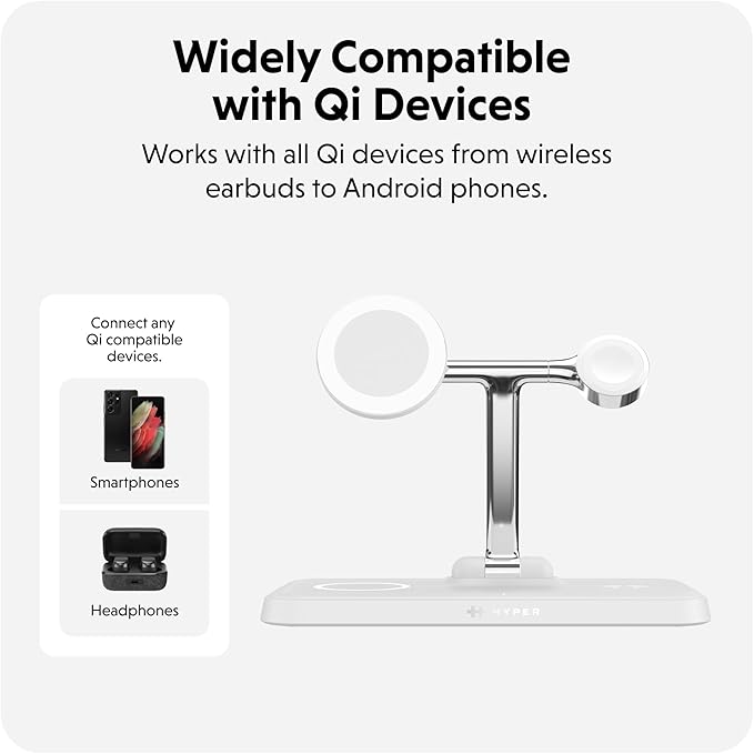 HyperJuice 4-in-1 Wireless Charger Qi2 Magnetic Stand — Fast Wireless Charger for iPhone Apple Watch Airpods &amp Any Qi-Compatible Device — Compact Adjustable and Foldable Qi2