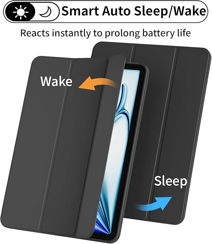 Case for iPad Air 11 Inch (M4/M3/M2 2026/2025/2024) for iPad Air 5th/4th Gen 10.9 Inch Without Pencil Holder Slim Folio Trifold Stand Cover with Soft TPU Back Auto Wake/Sleep Black