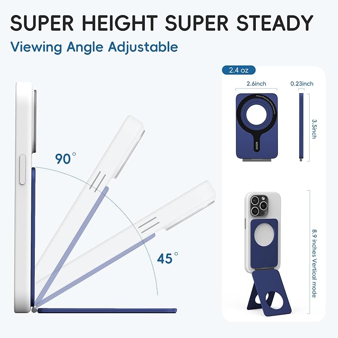 Cell Phone StandAdjustable Height and Angle Foldable Phone Holder for Desk Aluminum Cell Phone HolderStrong Magnetic Phone Stand Compatible with iPhone 16/15/14/13/12 Series (Navy Blue)