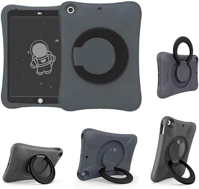 NLR FUN Pepkoo Kids Case for iPad Shockproof Cover for 9.7” iPad 6th/5th Generation (2018/2017) / iPad Air 2 / iPad Air Lightweight Full Body Protective with Foldable Handle/Stand Boy (Grey+Black)