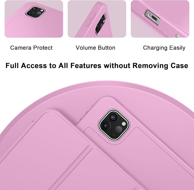 ZryXal New iPad Pro 13 Inch Case (M5) 2025 / (M4) 2024 with Pencil Holder Smart iPad Case [Support Pencil Pro and Pencil (USB-C)] Support Touch ID and Auto Wake/Sleep (Pale Violet Red)