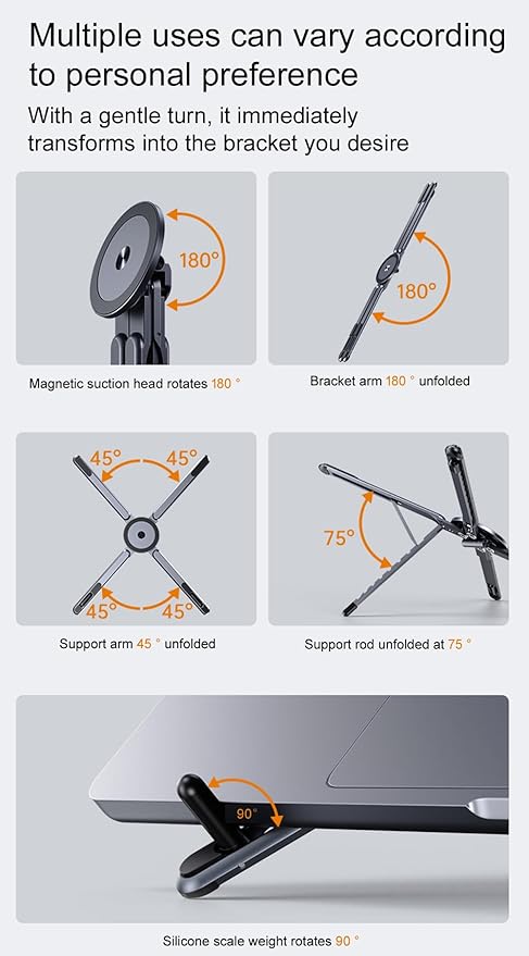 Multi-Purpose Portable Magnetic Stand Suitable for Smartphones PadLaptop AluminumAlloy MaterialSuitable fortraveling Official Working and Leisure and Home Entertainment (E05-gray)